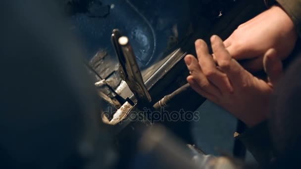 Welding in car body workshop — Stock Video