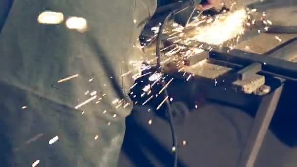 Sparks during metal grinding — Stock Video