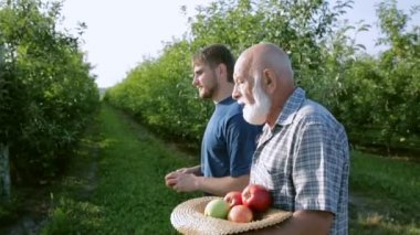 Sakallı Dede ve torunu bahçeden elma taşıyan ve söz