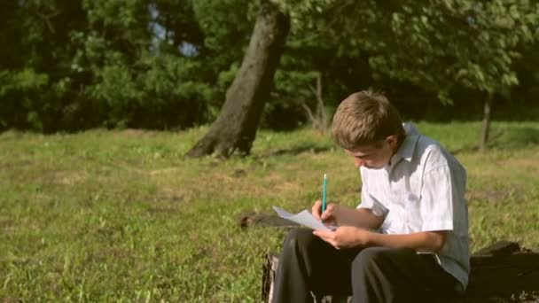 Jovem artista teimoso pinta uma paisagem — Vídeo de Stock