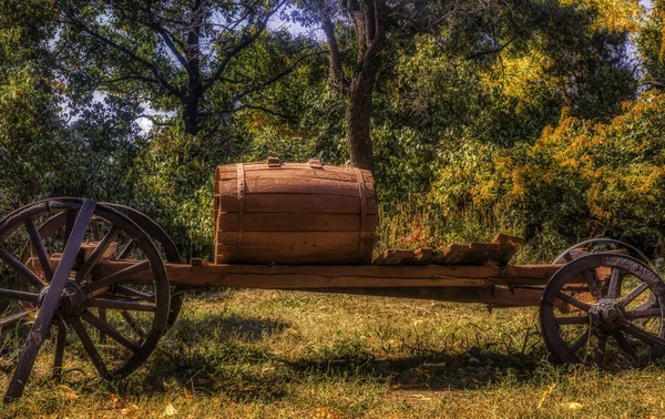 Vieux chariot en bois sur l'herbe verte — Photo