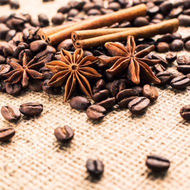 Kahve çekirdekleri ile tarçın ve anason Sim Tarih