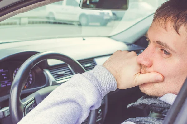 Driver thinking inside the car. Safe driving — Stock Photo, Image