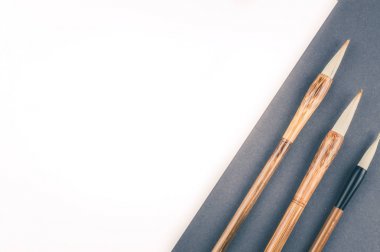 Çin Kaligrafi fırçası geleneksel yazmak için. Üstten Görünüm