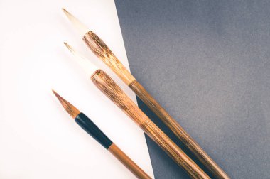 Çin Kaligrafi fırçası geleneksel yazmak için. Üstten Görünüm