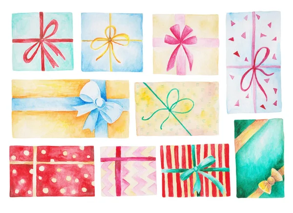 Акварель Різдво з подарункові коробки. Ізольована ілюстрації для дизайну, друку або фону — стокове фото