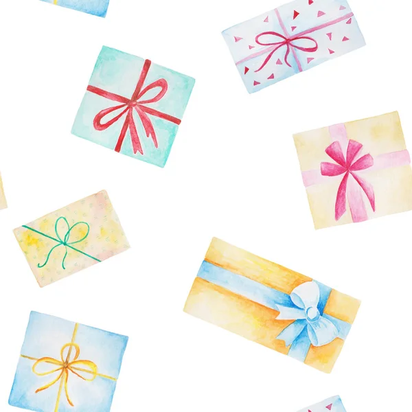 선물 상자 크리스마스 패턴 수채화입니다. 디자인, 인쇄에 대 한 격리 된 그림 또는 배경 — 스톡 사진