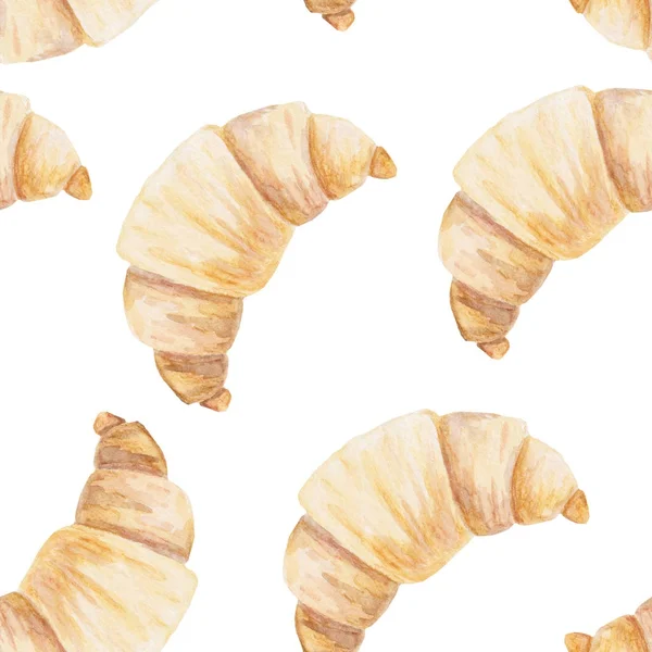 Patrón de croissant acuarela. Ilustración aislada para diseño, impresión o fondo — Foto de Stock