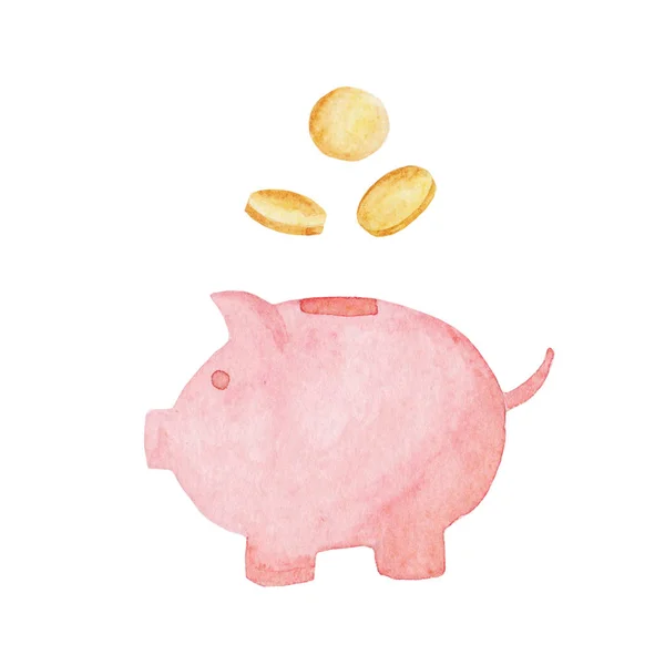 Aquarell Sparschwein Illustration. Geldkonzept. Illustration für Design, Druck oder Hintergrund — Stockfoto