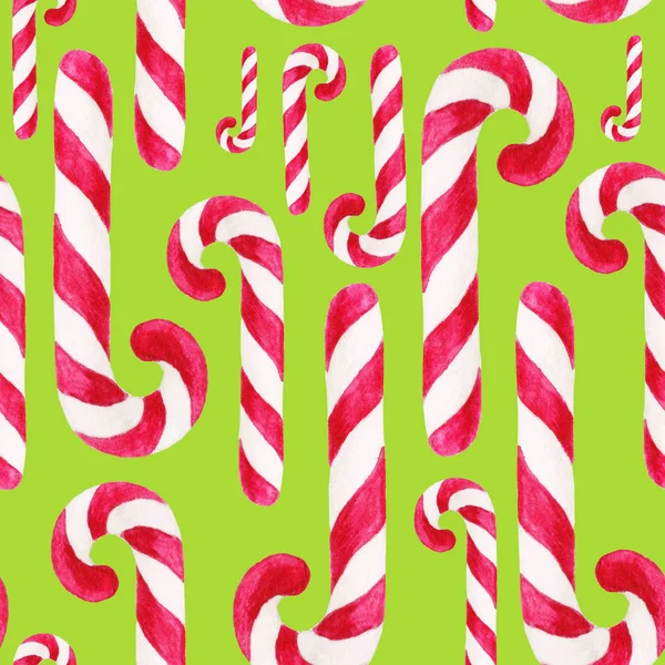 Acquerello modello quadrato di Natale. Ornamento di anno nuovo con canna di caramella. Per design, stampa o sfondo — Foto Stock
