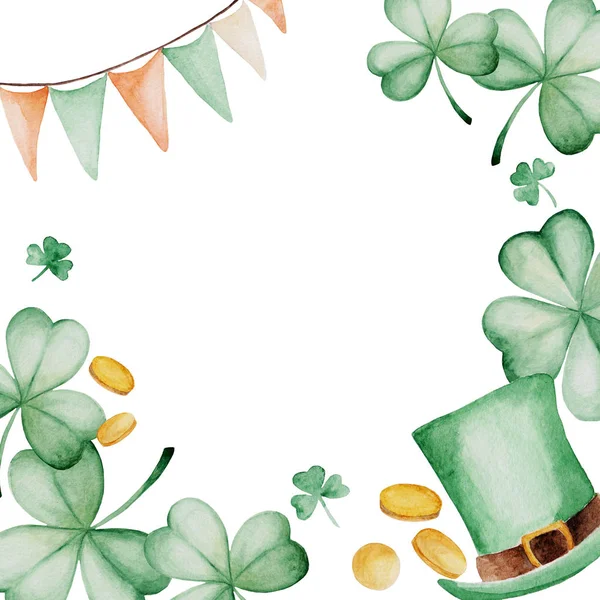Akvarell-Saint Patrick's Day ram. Clover prydnad. För design, utskrift eller bakgrund — Stockfoto