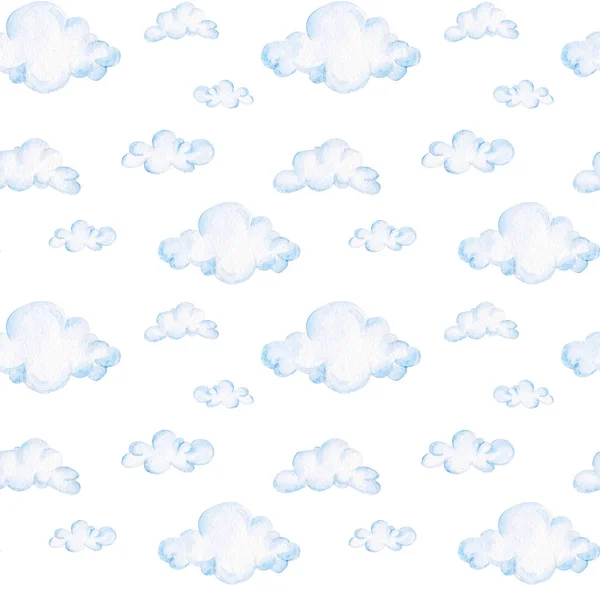 Watercolor baby shower pattern. Blue clouds. For design, print or background — Stockfoto