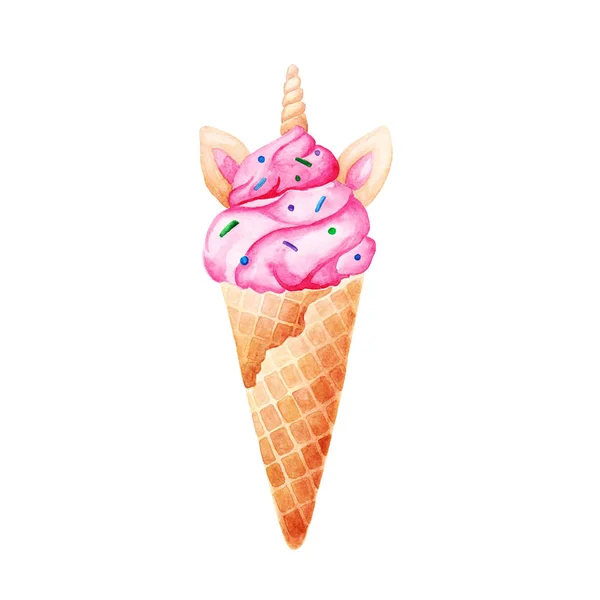 Watercolor unicorn ice cream. For design, print or background — Stock Photo, Image