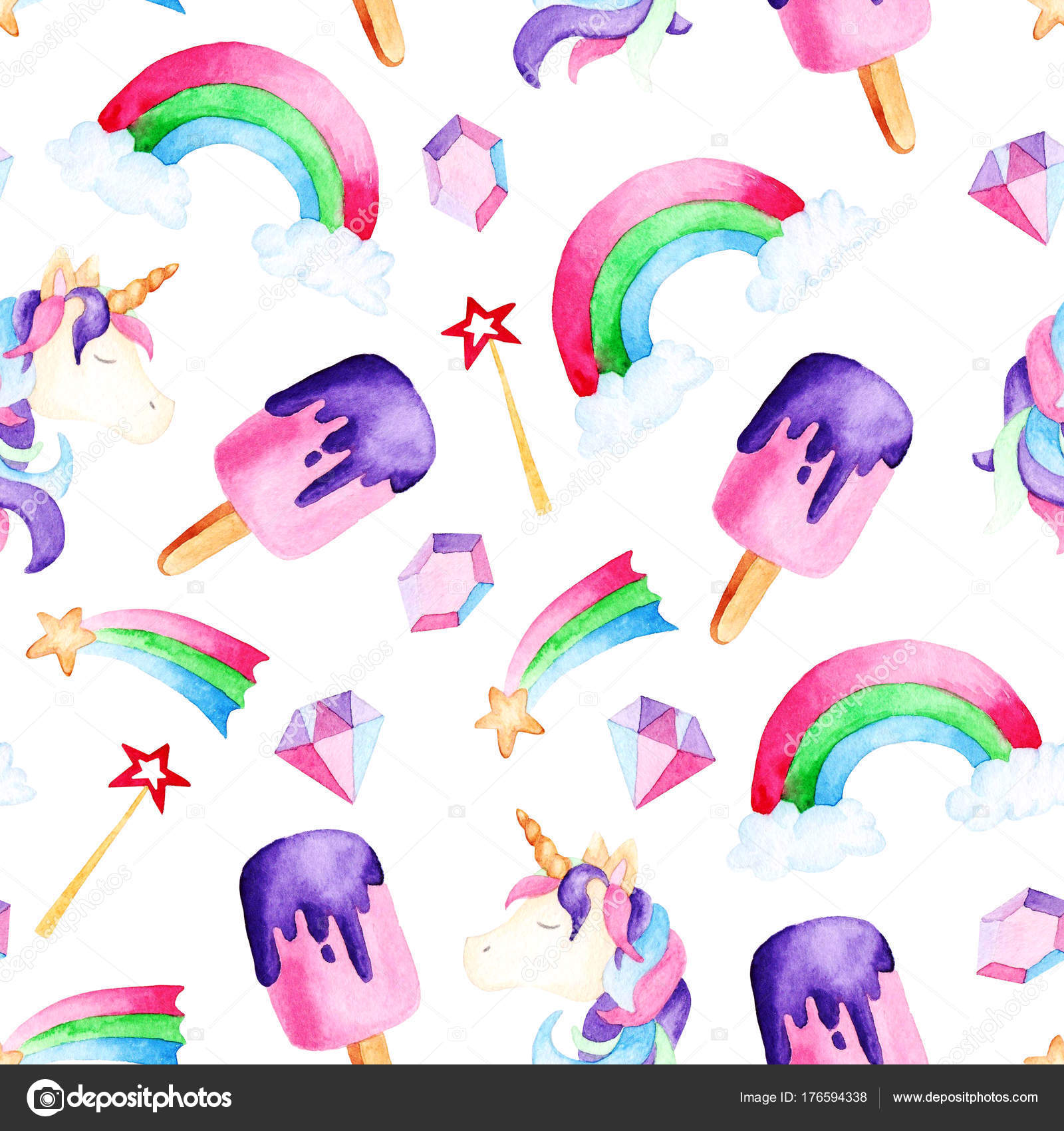 Watercolor Magical Unicorn Pattern For Design Print Or