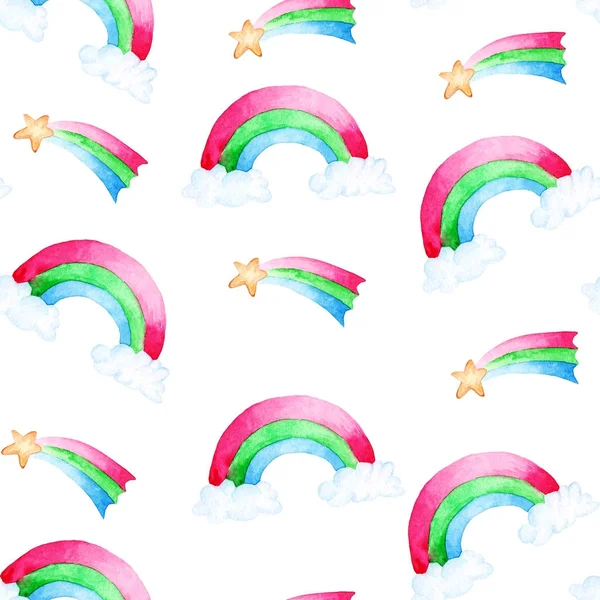 Watercolor rainbow and star pattern. For design, print or background — Stock Photo, Image