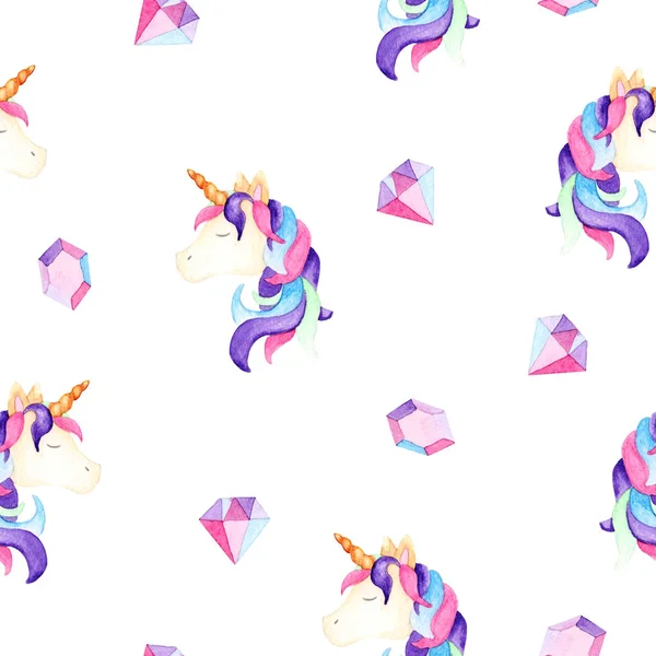 Watercolor magical unicorn pattern. For design, print or background