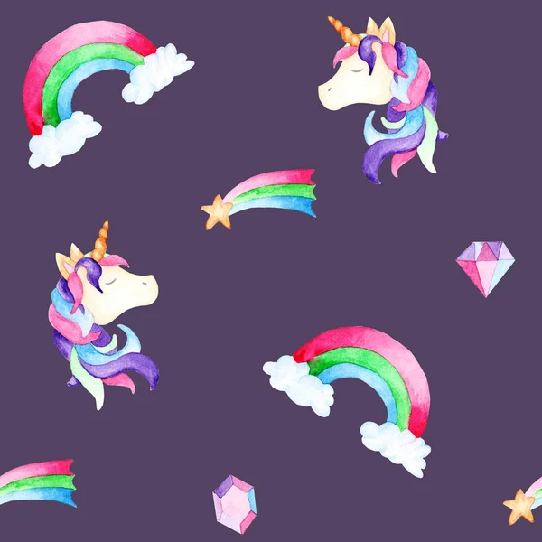 Watercolor magical unicorn pattern. For design, print or background — Stock Photo, Image
