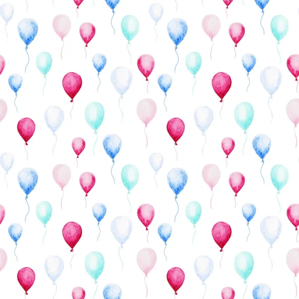 Akwarela baby prysznic wzór. Niebieski i różowy balony na białym tle. Dla projektowania, Drukuj lub tła — Zdjęcie stockowe