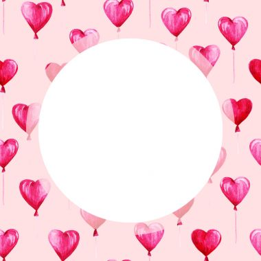 Suluboya St Sevgililer günü çerçevesi. Romantik pembe kalpler. Kartı, tasarım, yazdırma veya arka plan için