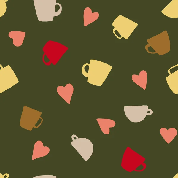 コーヒー ・ マグのパターン。濃い色。デザイン、印刷の隔離された図や背景 — ストック写真