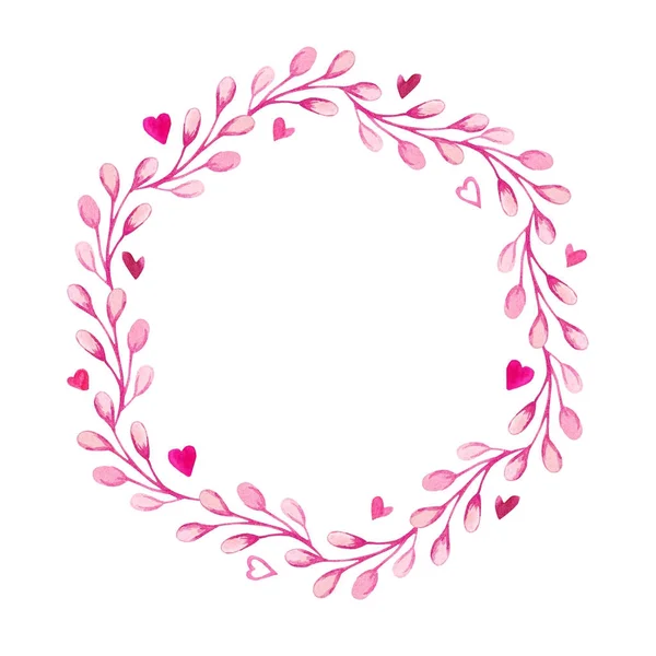 水彩紫花花环与心脏。婚礼请柬用于卡片、设计、打印或背景 — 图库照片