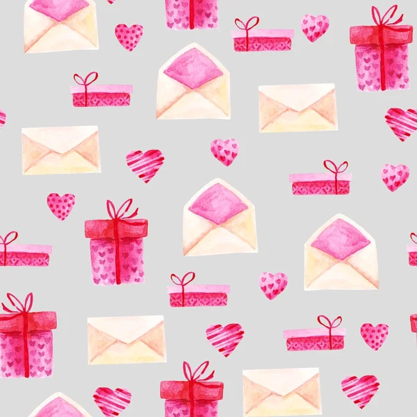 Vzorek Akvarel Valentines Day Romantické Růžové Srdce Krabičky Obálky Pro — Stock fotografie