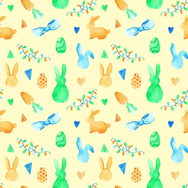 Suluboya bunny ve yumurta seamless modeli. Paskalya tatili. Kartı, Yazdır veya arka plan için