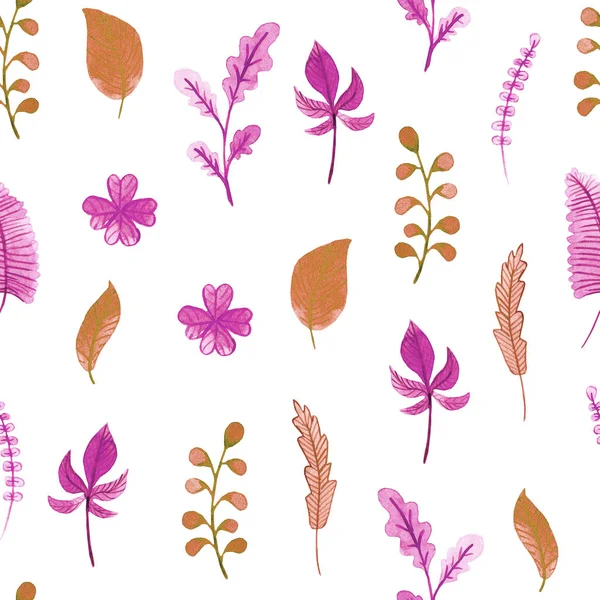 Watercolor leaves pattern. Illustration for design, card, print, decorations or background — Stock Photo, Image