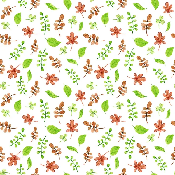 Watercolor leaves pattern. Illustration for design, card, print, decorations or background — Stock Photo, Image