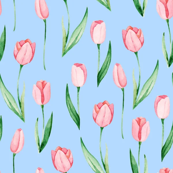 Watercolor tulips pattern. International women\'s day. For design, card, print or background