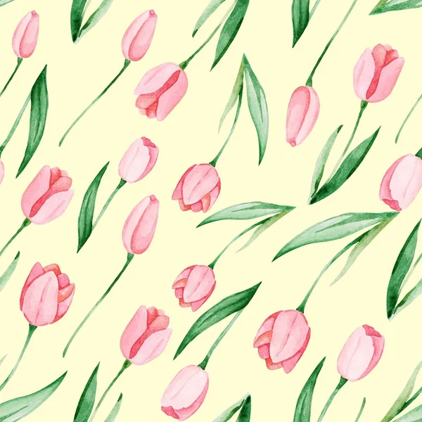 Watercolor tulips pattern. International women\'s day. For design, card, print or background