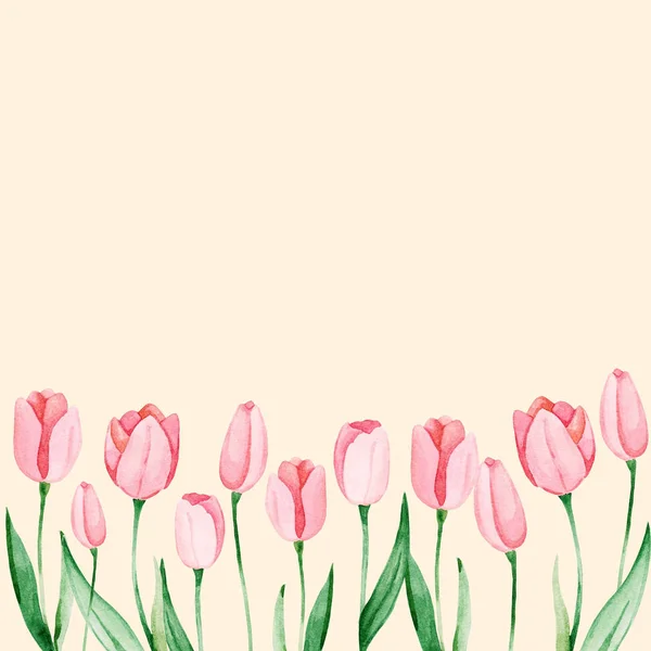 Watercolor tulips frame. International women's day. For design, card, print or background — Stock Photo, Image