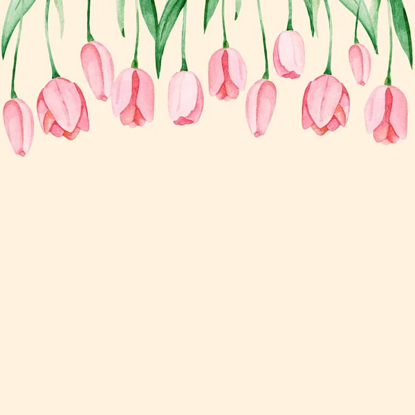 Aquarell-Tulpen rahmen. Weltfrauentag. für Design, Karte, Druck oder Hintergrund — Stockfoto