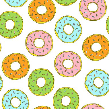 Vektör sırlı donuts desen. Resimde tatlı. Tasarım, yazdırma veya arka plan için