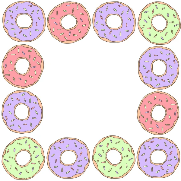 Donuts marco vectorial aislado. Dulce ilustración. Antecedentes para redes sociales — Archivo Imágenes Vectoriales