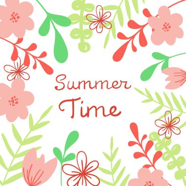 Vektör yaz saati yazı. Çiçek illüstrasyon. İçin poster, afiş, yazdırma