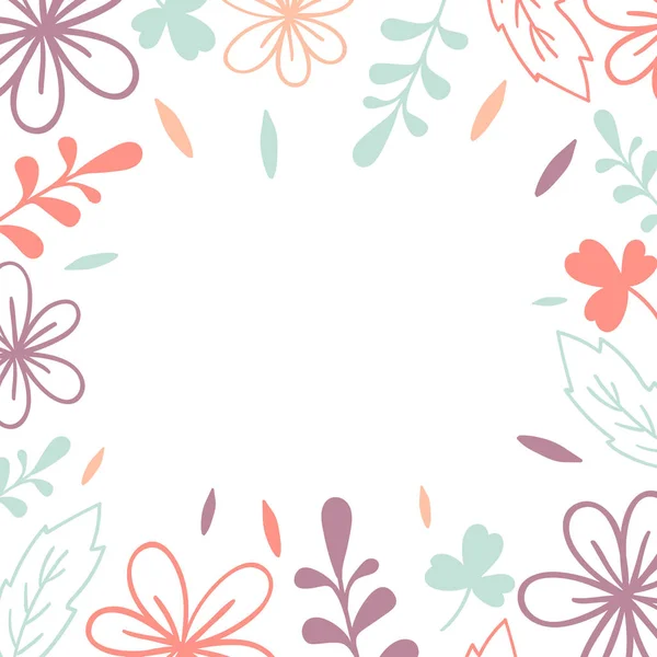 벡터 프레임입니다. 분홍색과 보라색 꽃과 나뭇잎입니다. 결혼식 초대 카드, 인쇄에 대 한 그림 — 스톡 벡터