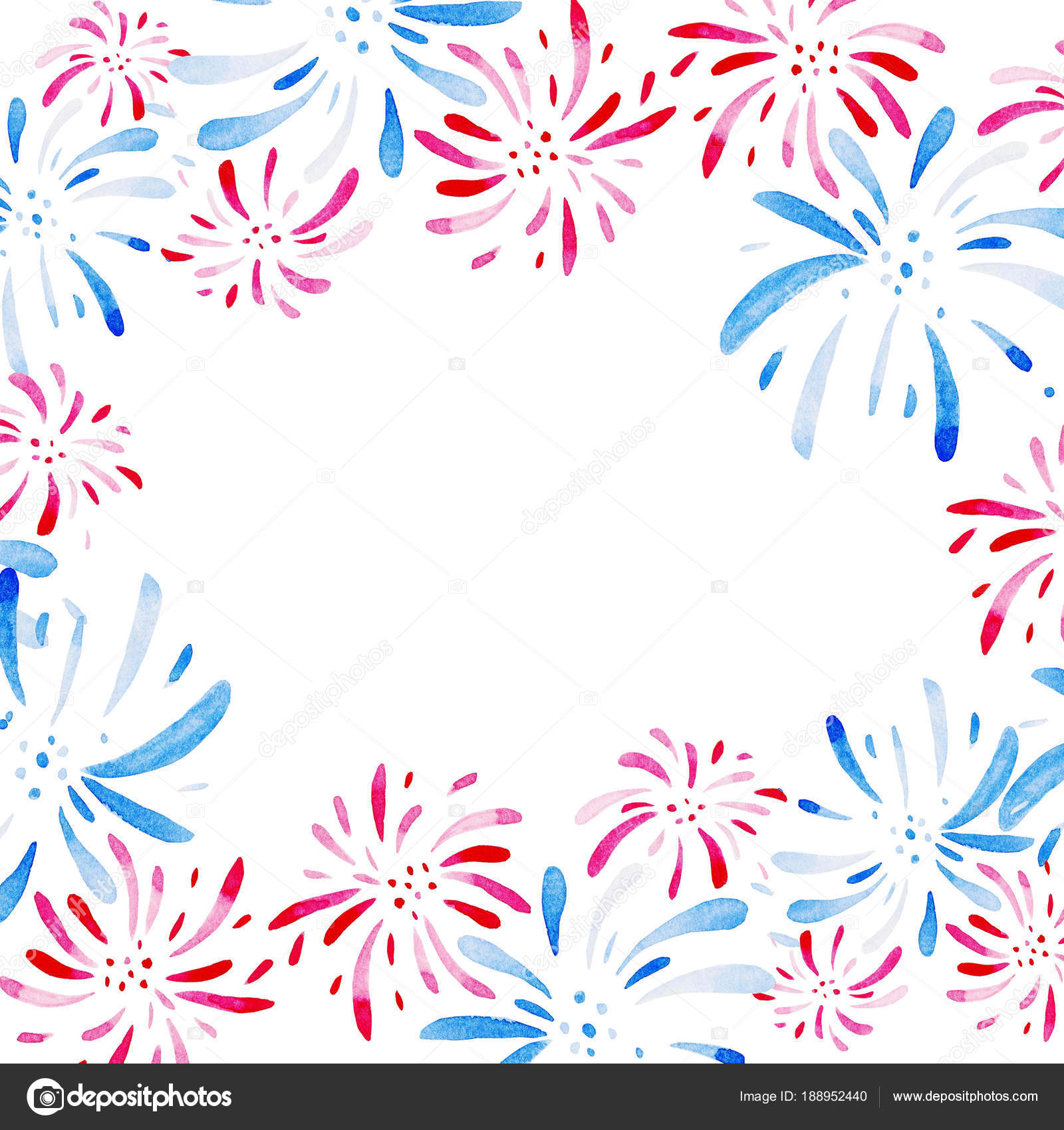 花火大会の水彩のフレーム 休日 米国独立記念日 7 月 4 日 印刷 カード バナーのデザイン ストック写真 C Masanyanka