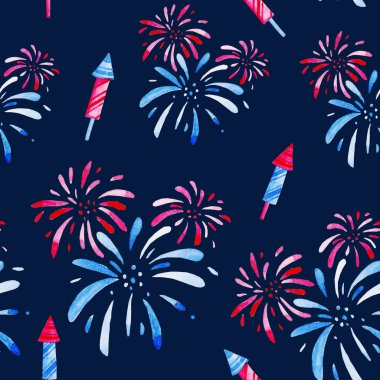 Havai fişek Festivali. Sulu Boya desen için tatil, 4 Temmuz Bağımsızlık günü Amerika belirtti. Tasarımı için yazdırma, kart, afiş