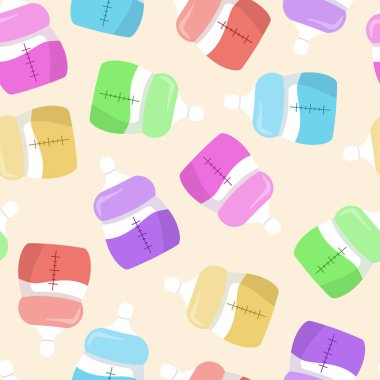 Seamless pattern of milk bottle. Baby feeding, background for pr