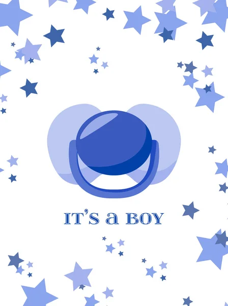 Μπλε ευχετήρια κάρτα για το μωρό πρόσκληση ντους. Είναι αγόρι, Βέστο. — Διανυσματικό Αρχείο