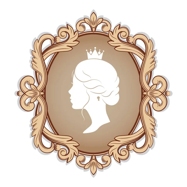 Profiel silhouet van een prinses in frame — Stockvector