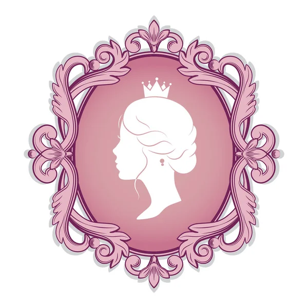 Profile silhouette of a princess in frame — Stock Vector