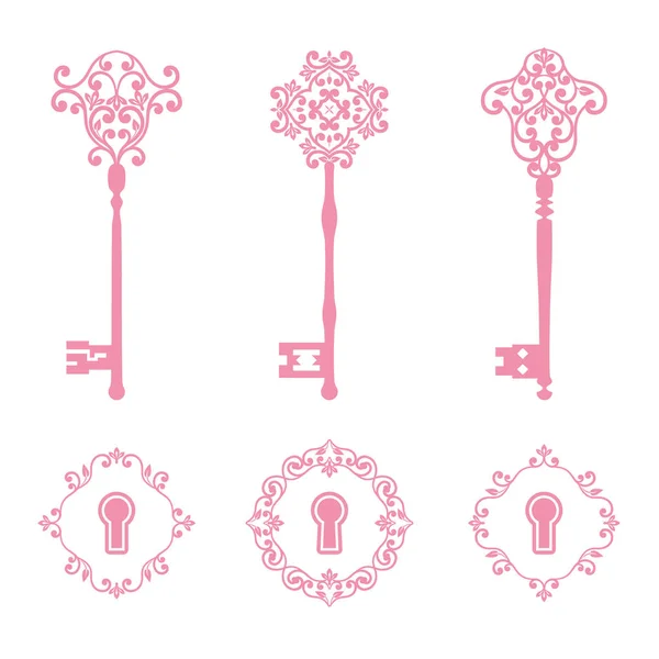 Claves vintage y cerraduras engastadas en color rosa aisladas en blanco . — Archivo Imágenes Vectoriales