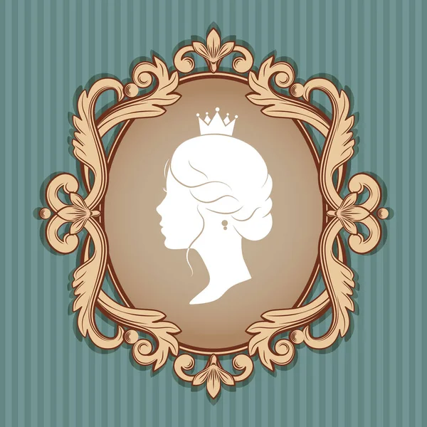 Profilo silhouette di una principessa in cornice — Vettoriale Stock