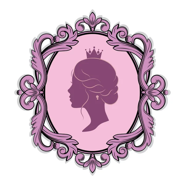 Silueta de perfil de una princesa en el marco — Vector de stock