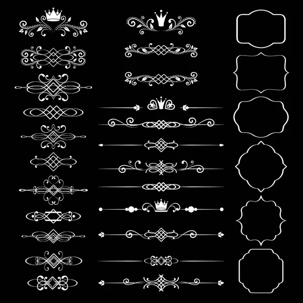 Conjunto de elementos de diseño floral, marcos vintage ornamentales con coronas — Vector de stock