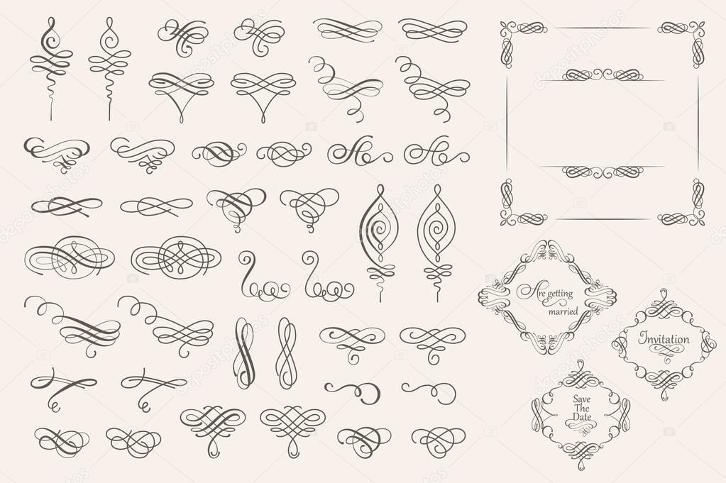 Set collection of vector calligraphic elements and page decorations.