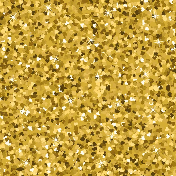 Varrat nélküli sárga arany csillogó textúra. Vibrálás szívek szerelem háttér. — Stock Vector