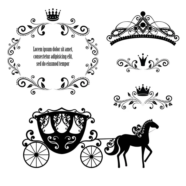 Marco vintage con corona, diadema de estilo ornamental y carro . — Archivo Imágenes Vectoriales